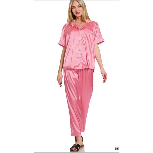 Zenana NWT size S pink silky pajama lounge set satin - Picture 8 of 8